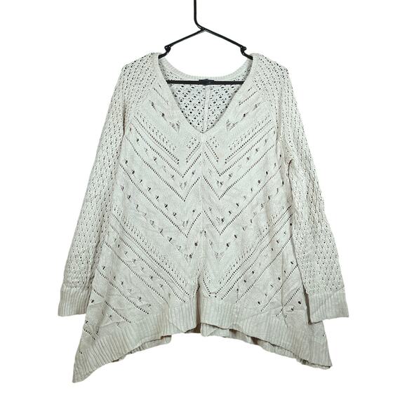 Torrid Womens Sweater Cream V Neck Pullover Open Knit Cotton Blend 1 - Picture 1 of 12